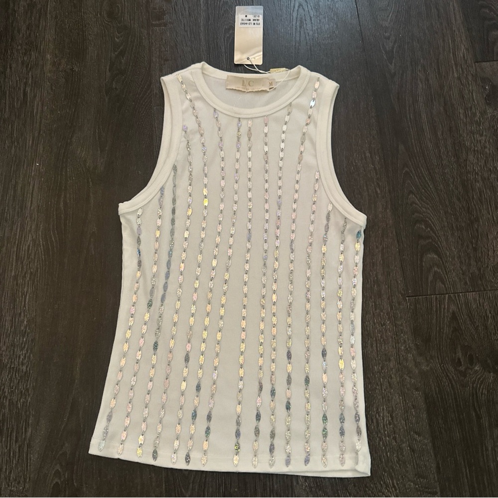 Elegant White Sleeveless Cocktail Tank Top -M